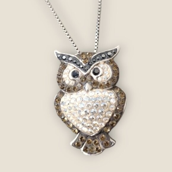 Sterling Silver Necklace with Crystal Pave Owl - Picture 2 of 4